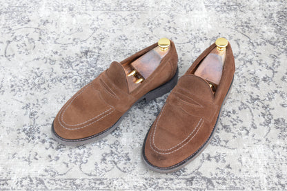 【美品】SANDERS サンダース 9319SS コインローファー ハーフサドル スエード 茶 ブラウン UK7 / 25.5cm【Ｗ3522】