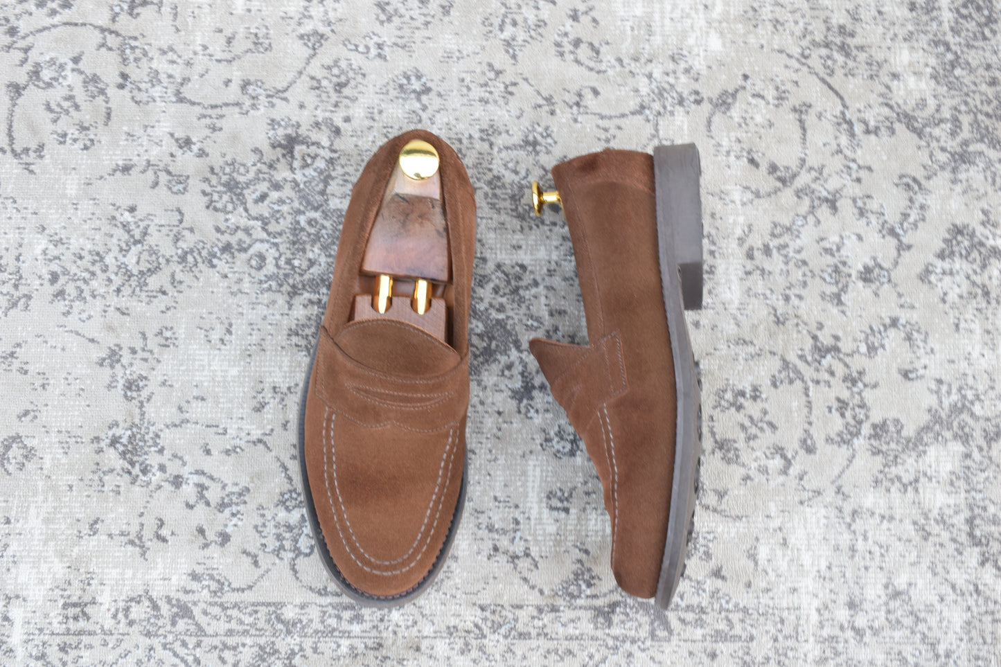 【美品】SANDERS サンダース 9319SS コインローファー ハーフサドル スエード 茶 ブラウン UK7 / 25.5cm【Ｗ3522】