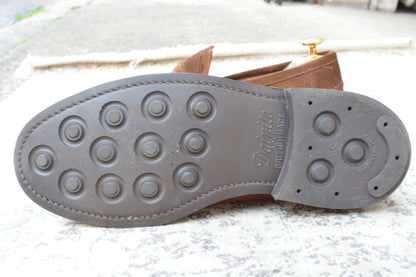 【美品】SANDERS サンダース 9319SS コインローファー ハーフサドル スエード 茶 ブラウン UK7 / 25.5cm【Ｗ3522】