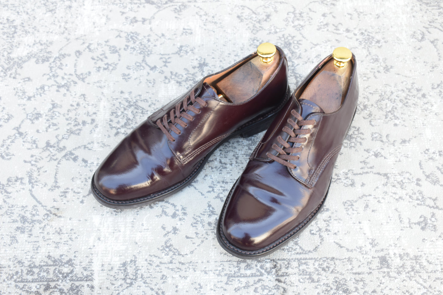 【良品】SANDERS サンダース 1384 OFFICER SHOE オフィサーシューズ プレーン 外羽根 赤茶 バーガンディー UK6 / 25.0cm【W3531】