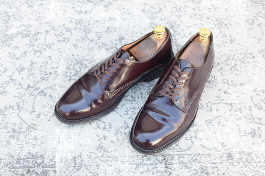 【良品】SANDERS サンダース 1384 OFFICER SHOE オフィサーシューズ プレーン 外羽根 赤茶 バーガンディー UK6 / 25.0cm【W3531】