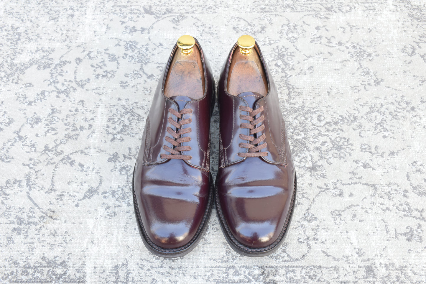 【良品】SANDERS サンダース 1384 OFFICER SHOE オフィサーシューズ プレーン 外羽根 赤茶 バーガンディー UK6 / 25.0cm【W3531】