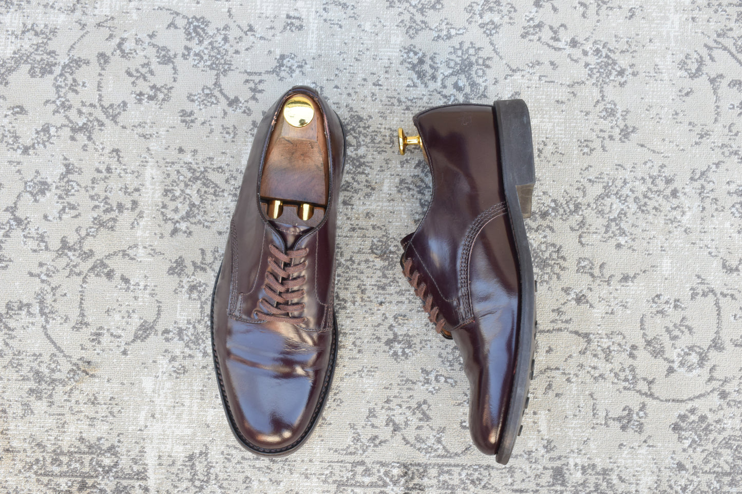 【良品】SANDERS サンダース 1384 OFFICER SHOE オフィサーシューズ プレーン 外羽根 赤茶 バーガンディー UK6 / 25.0cm【W3531】