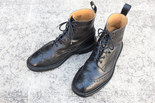 【良品】TRICKER'S トリッカーズ MOLTON モールトン ウイング ブローグ レースアップブーツ M2508 黒 ブラック UK8.5 / 27.0cm【W3540】