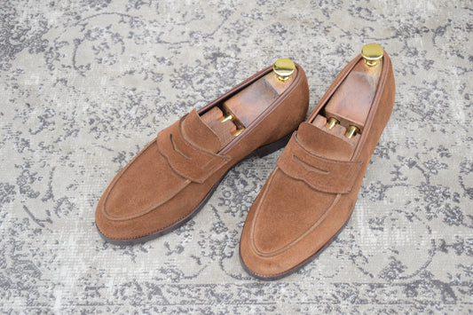【美品】CROCKETT&JONES クロケットアンドジョーンズ COIN LOAFER コインローファー スエード 茶 ブラウン UK5.5 / 24.0cm【Ｗ3544】