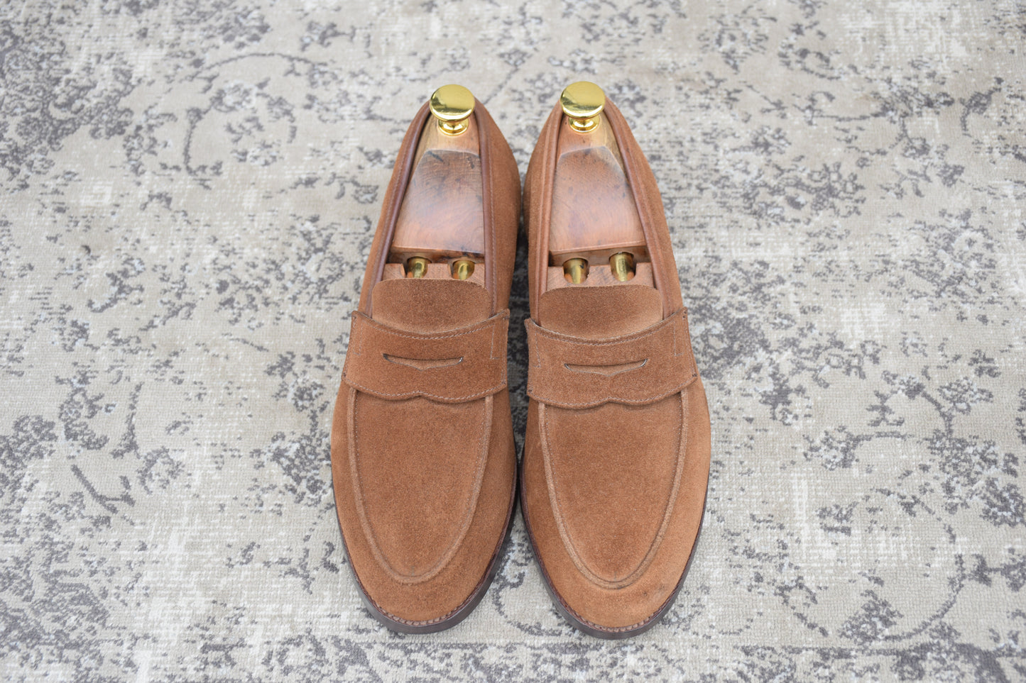 【美品】CROCKETT&JONES クロケットアンドジョーンズ COIN LOAFER コインローファー スエード 茶 ブラウン UK5.5 / 24.0cm【Ｗ3544】