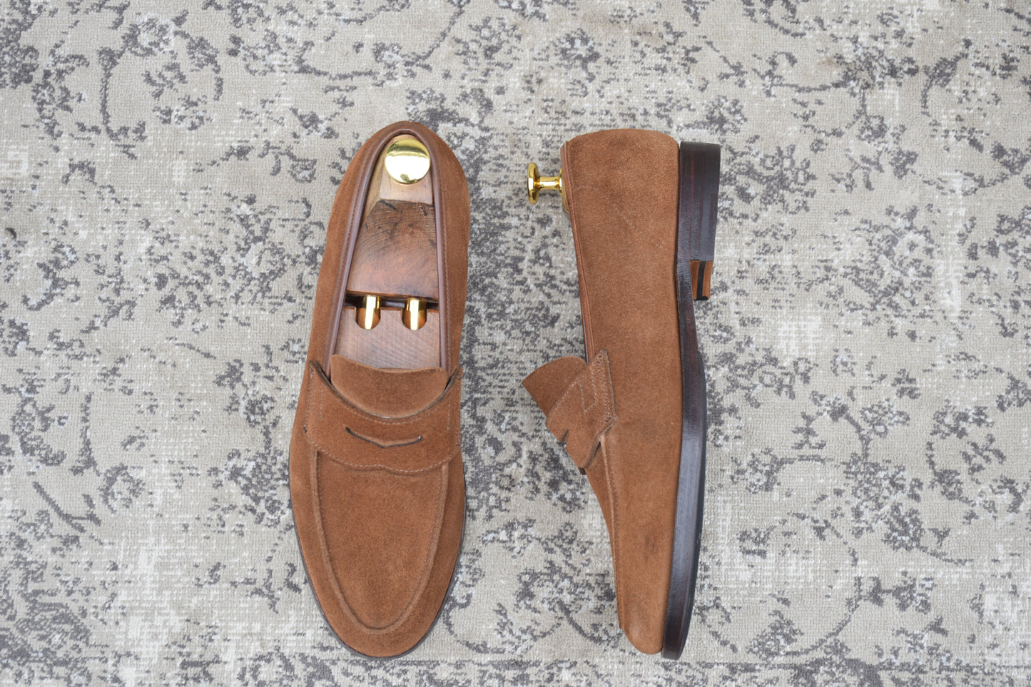 【美品】CROCKETT&JONES クロケットアンドジョーンズ COIN LOAFER コインローファー スエード 茶 ブラウン UK5.5 / 24.0cm【Ｗ3544】