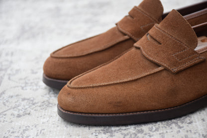 【美品】CROCKETT&JONES クロケットアンドジョーンズ COIN LOAFER コインローファー スエード 茶 ブラウン UK5.5 / 24.0cm【Ｗ3544】