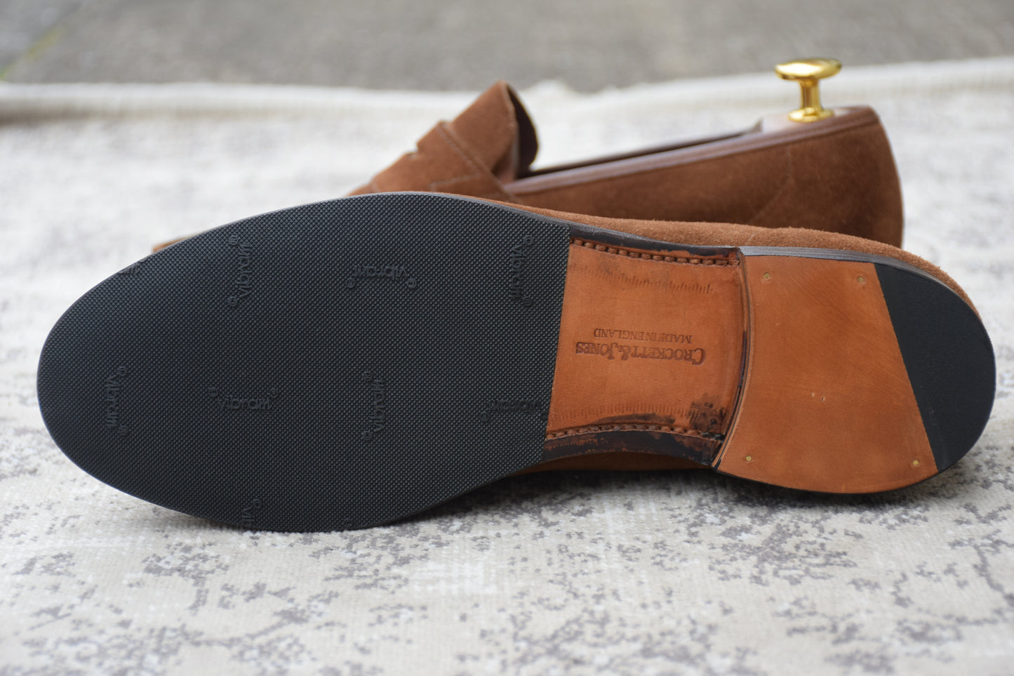 【美品】CROCKETT&JONES クロケットアンドジョーンズ COIN LOAFER コインローファー スエード 茶 ブラウン UK5.5 / 24.0cm【Ｗ3544】
