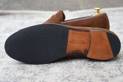 【美品】CROCKETT&JONES クロケットアンドジョーンズ COIN LOAFER コインローファー スエード 茶 ブラウン UK5.5 / 24.0cm【Ｗ3544】