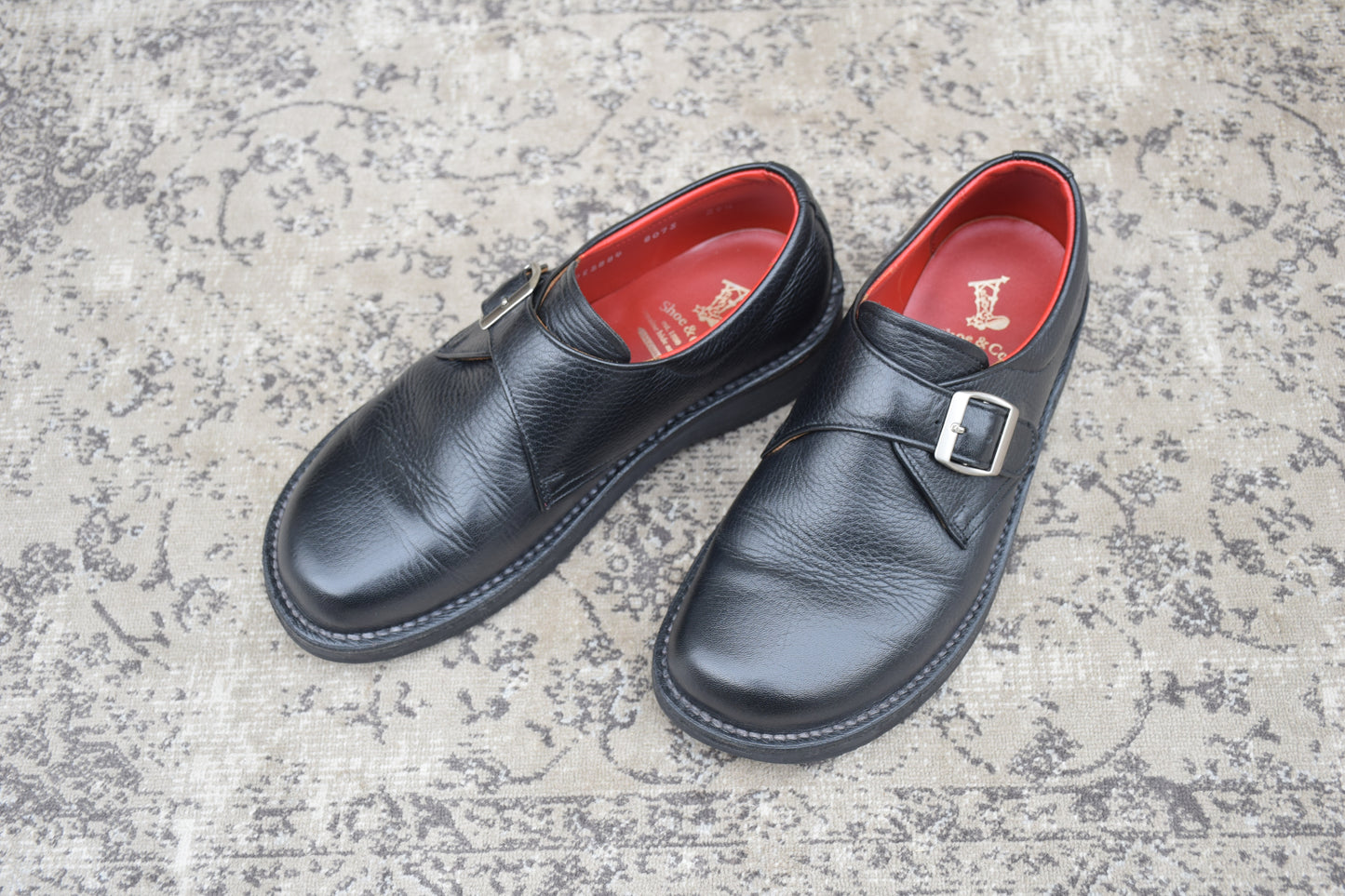 REGAL Shoe&Co. リーガル シューアンドコー 807S シングルモンクストラップ シボ革 黒 ブラック 24.5cm【W3545】