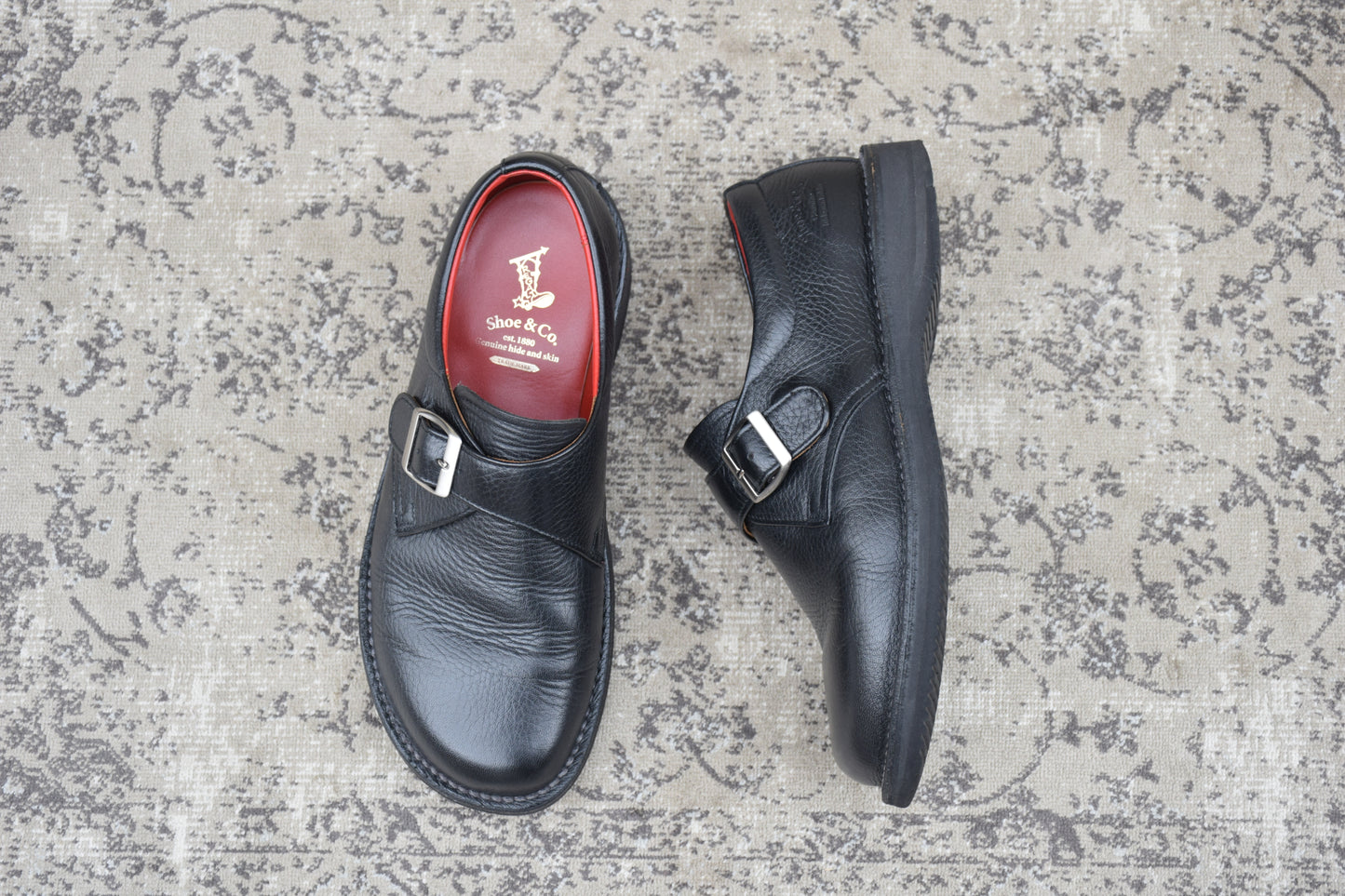 REGAL Shoe&Co. リーガル シューアンドコー 807S シングルモンクストラップ シボ革 黒 ブラック 24.5cm【W3545】