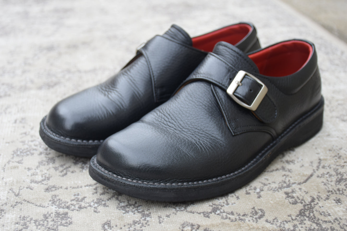 REGAL Shoe&Co. リーガル シューアンドコー 807S シングルモンクストラップ シボ革 黒 ブラック 24.5cm【W3545】