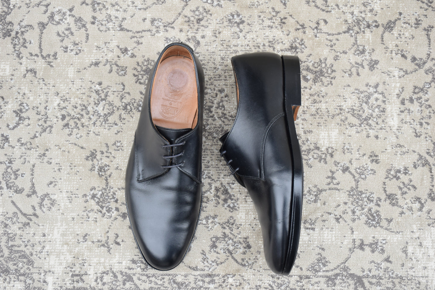 Crockett&Jones クロケットアンドジョーンズ Plain Toe Paul Smith別注 プレーン 外羽根 3ホール 黒 ブラック UK6E / 24.5cm【W3548】