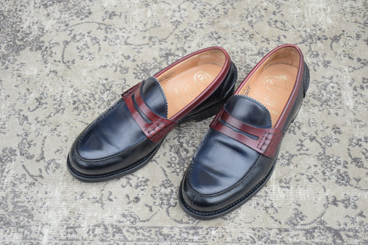 【極美品】Church's チャーチ PEMBREY ペンブリー ビーフロール コインローファー トリコロール 黒 紺 赤茶 UK6.5 / 25.0cm【W3549】