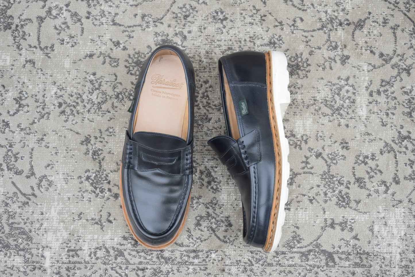 【美品】Paraboot パラブーツ REIMS ランス コインローファー ビーフロール カーキ UK6 / 24.5cm【W3550】