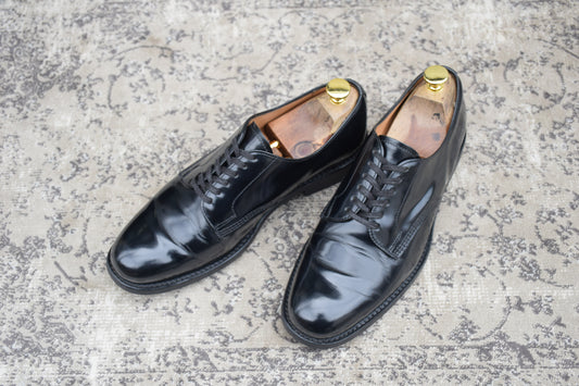 SANDERS サンダース 1384 Officer Shoe オフィサーシューズ プレーン 外羽根 ポリッシュドカーフ 黒 ブラック UK7.5 / 26.5cm【W3555】