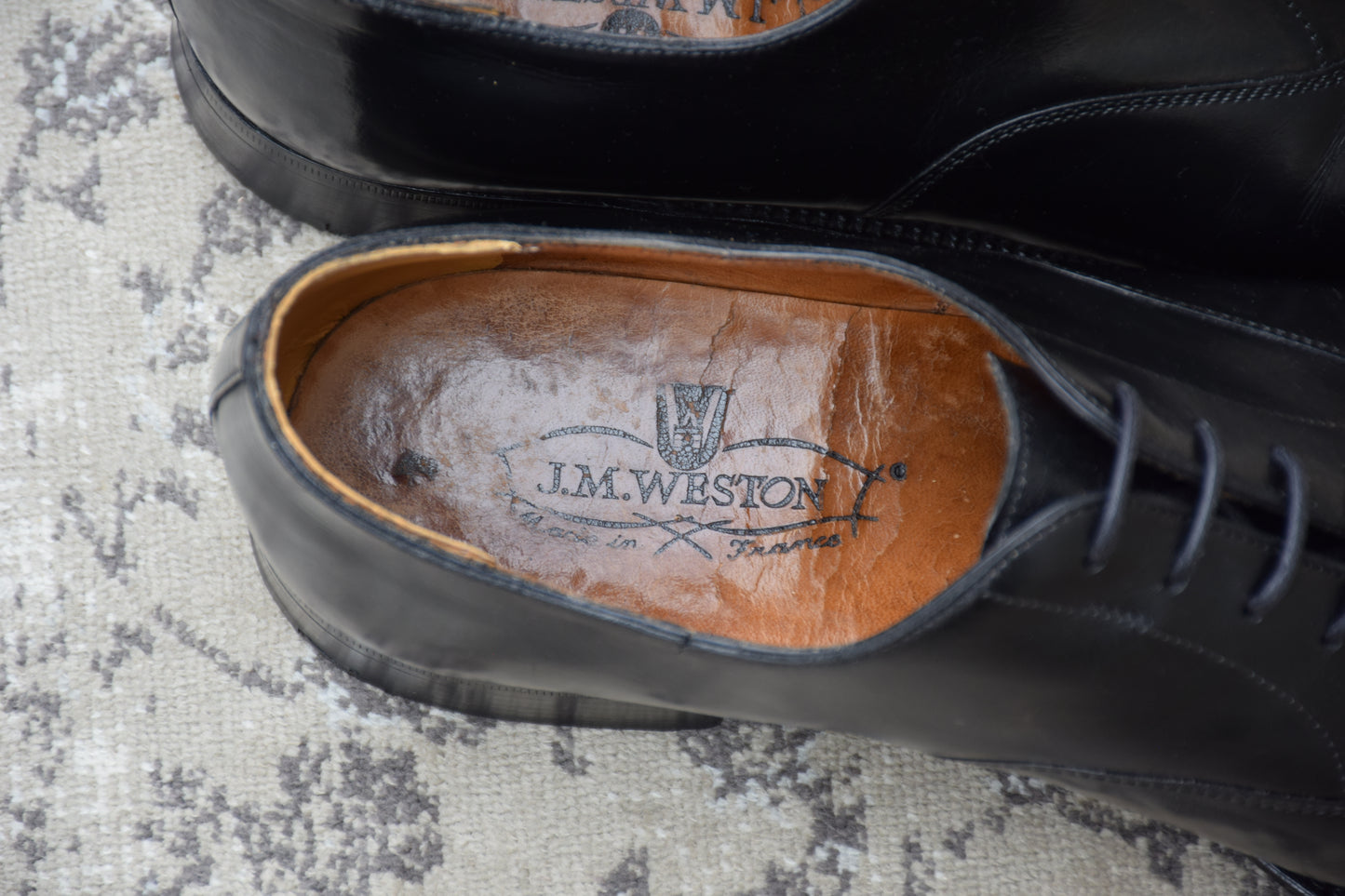 J.M. WESTON ジェイエムウエストン 300 CAP TOE OXFORD キャップトゥ オックスフォード ストレート 内羽根 黒 ブラック UK7.5 C / 24～24.5cm相当（着用感）【W3556】