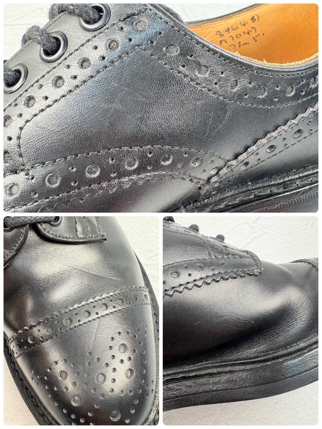 美品】Tricker's トリッカーズ M7047 メダリオンキャップ 外羽根 黒 美品】Tricker's トリッカーズ M7047 メダリオンキャップ 外羽根 黒