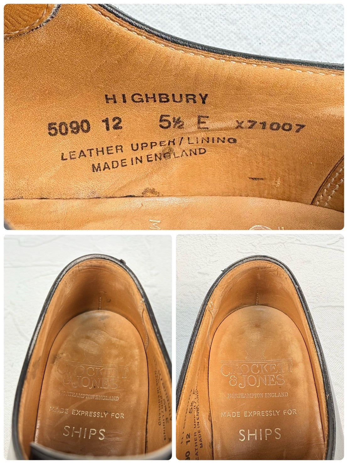 【リフト交換済み】Crockett&Jones クロケットアンドジョーンズ HIGHBURY ハイバリー プレーン 外羽根 3アイレット 黒 ブラック BLACK UK5.5 / 24cm【W3023】