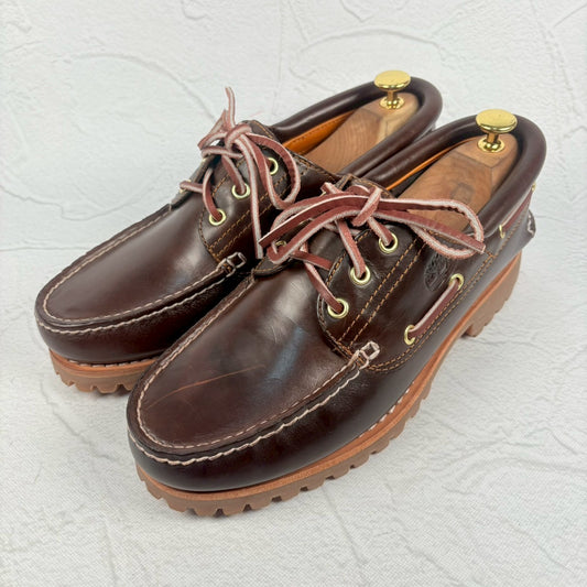 【美品】Timberland ティンバーランド 3-Eye Classic Lag スリーアイ クラシックラグ デッキシューズ 茶 ブラウン 26 米国［W3233］