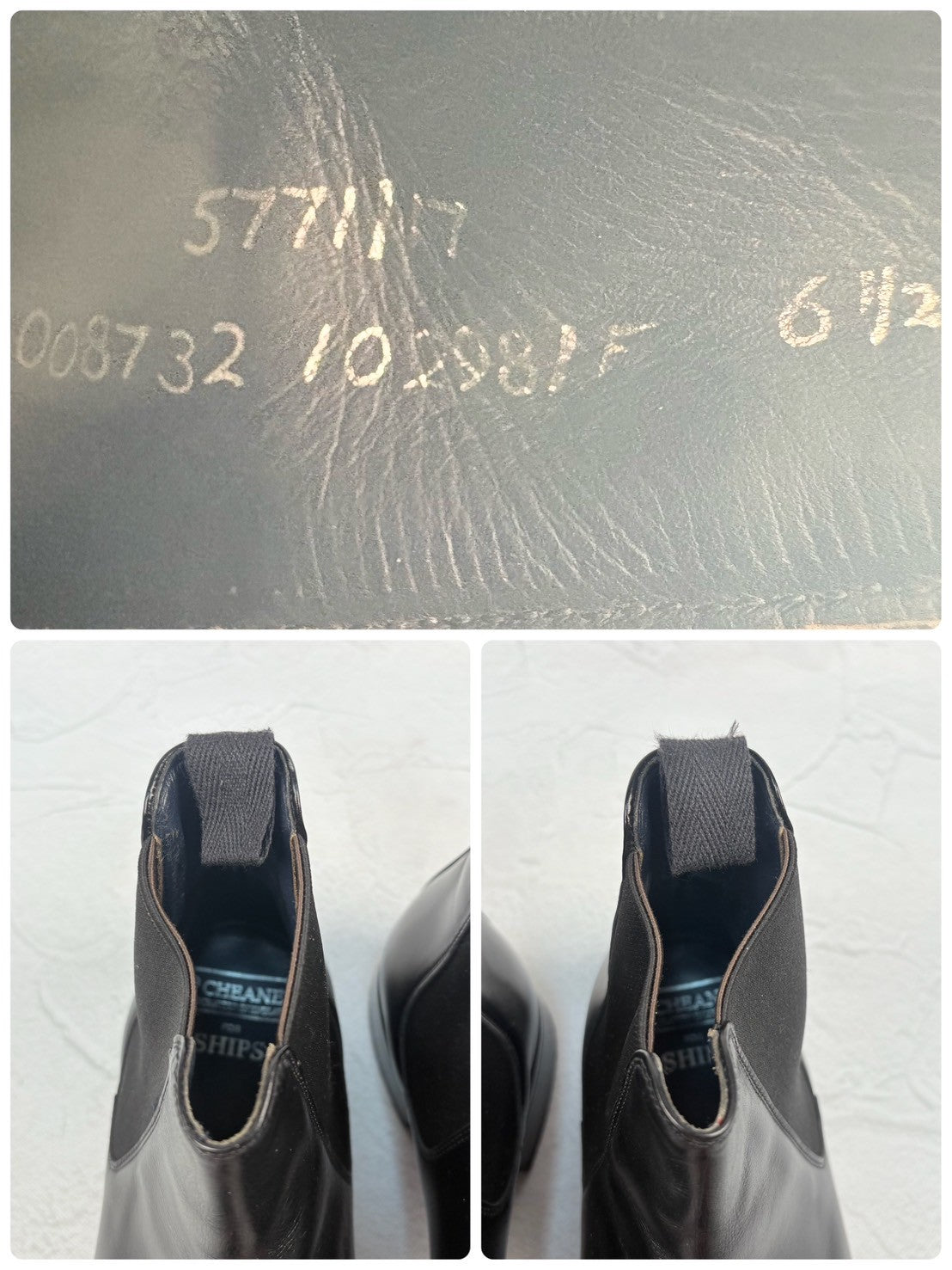 【美品】CHEANEY チーニー シップス別注 サイドゴア セミスクエア 黒 ブラック 6.5 英国製 ［W3236］