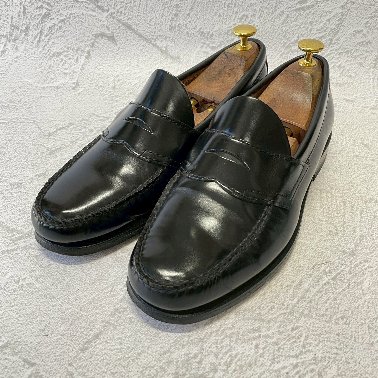 【良品】G.H.BASS ジーエイチバス Logan ローガン コインローファー ハーフサドル 90年代 USA製 黒 ブラック US8 / 26.0cm【W3382】