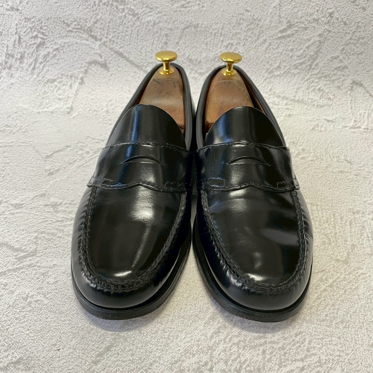 【良品】G.H.BASS ジーエイチバス Logan ローガン コインローファー ハーフサドル 90年代 USA製 黒 ブラック US8 / 26.0cm【W3382】