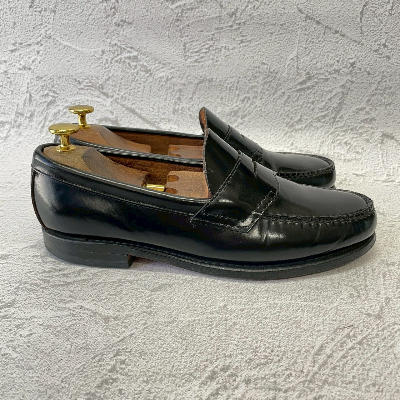 【良品】G.H.BASS ジーエイチバス Logan ローガン コインローファー ハーフサドル 90年代 USA製 黒 ブラック US8 / 26.0cm【W3382】