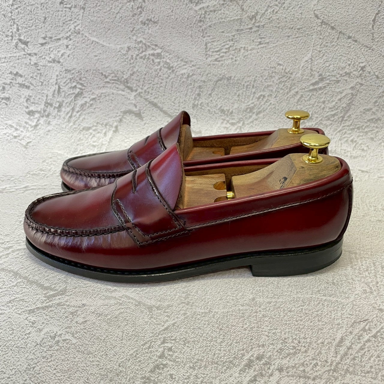 【美品】G.H.BASS ジーエイチバス Logan ローガン ハーフサドル コインローファー 赤茶 バーガンディ 90年代 USA製 US8 / 26.0cm【W3383】