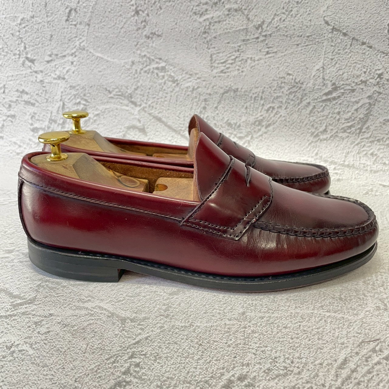 【美品】G.H.BASS ジーエイチバス Logan ローガン ハーフサドル コインローファー 赤茶 バーガンディ 90年代 USA製 US8 / 26.0cm【W3383】