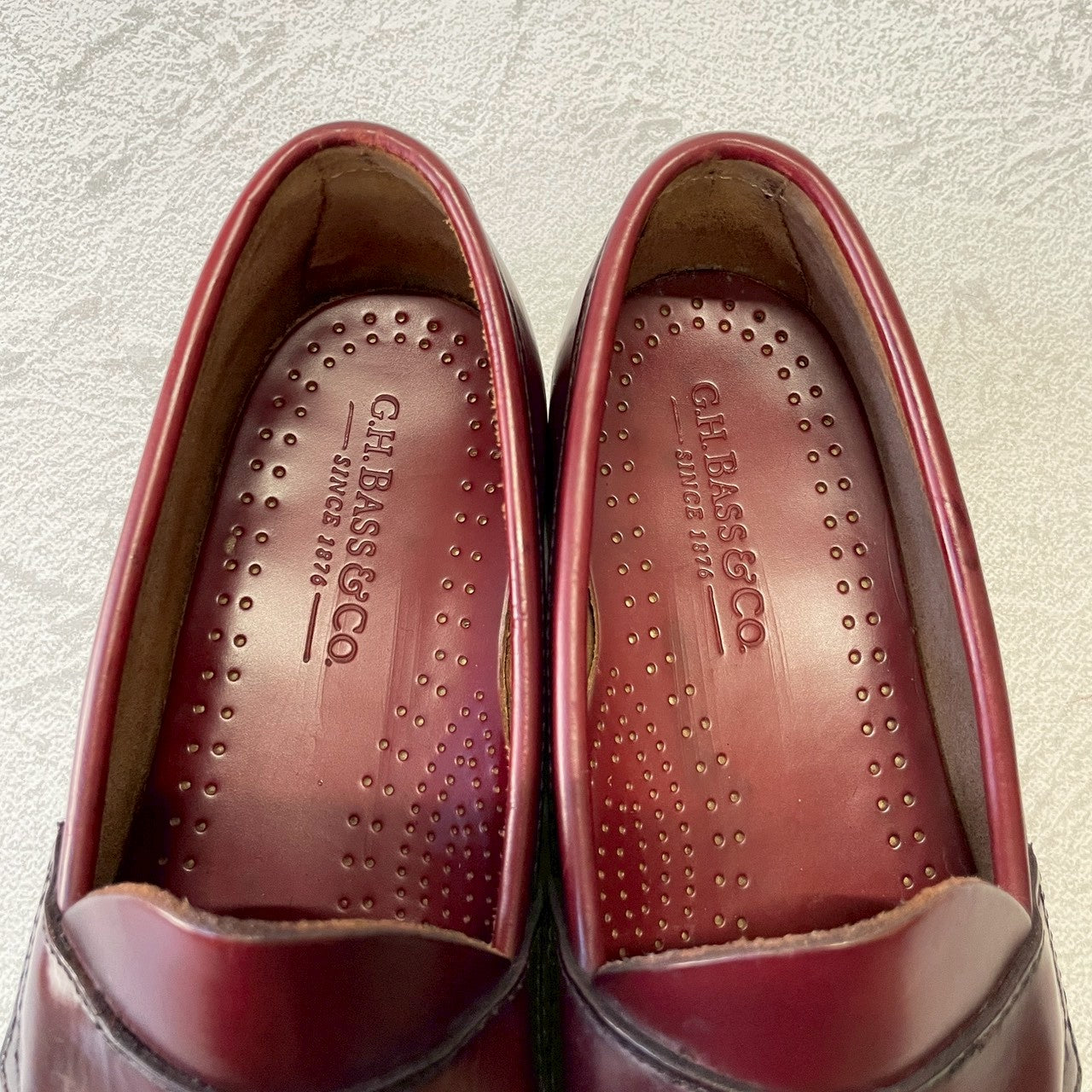 【美品】G.H.BASS ジーエイチバス Logan ローガン ハーフサドル コインローファー 赤茶 バーガンディ 90年代 USA製 US8 / 26.0cm【W3383】