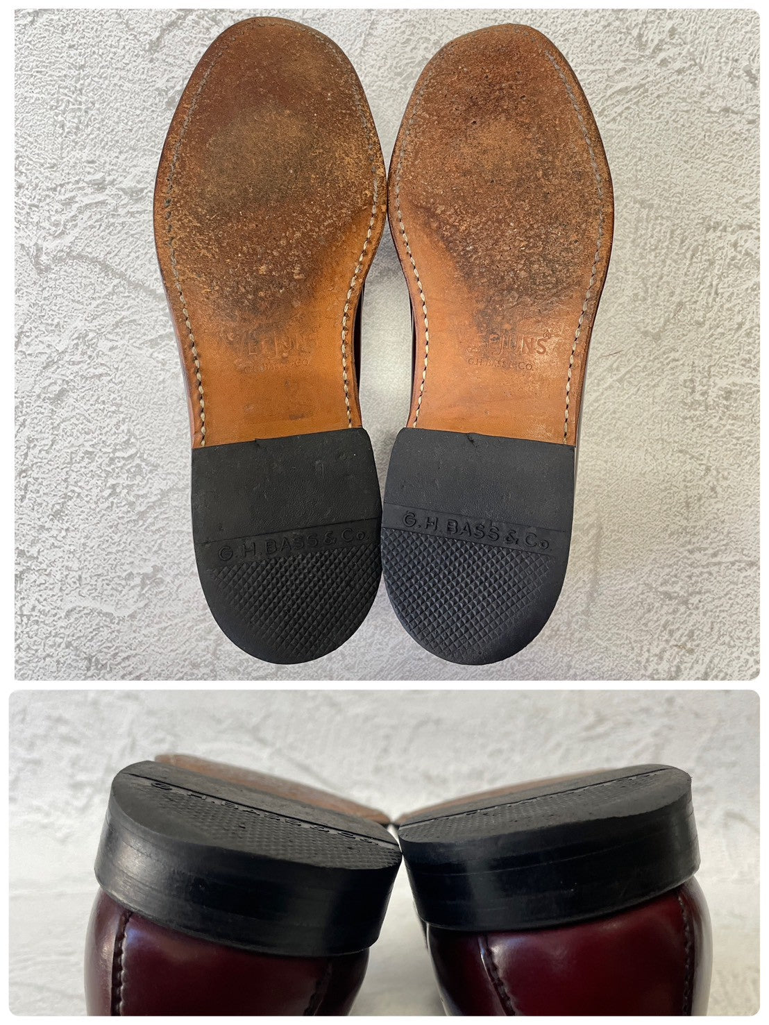 【美品】G.H.BASS ジーエイチバス Logan ローガン ハーフサドル コインローファー 赤茶 バーガンディ 90年代 USA製 US8 / 26.0cm【W3383】