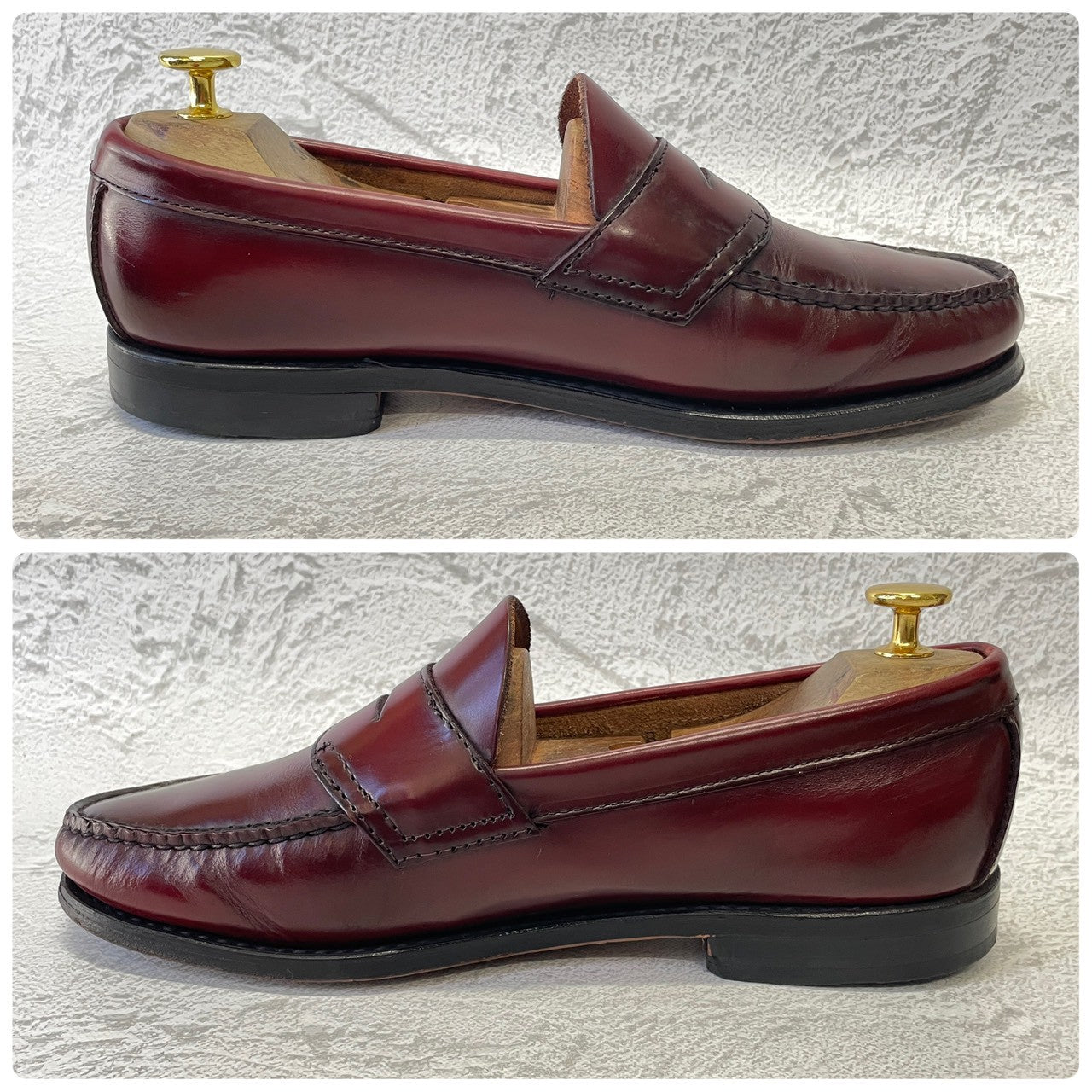 【美品】G.H.BASS ジーエイチバス Logan ローガン ハーフサドル コインローファー 赤茶 バーガンディ 90年代 USA製 US8 / 26.0cm【W3383】