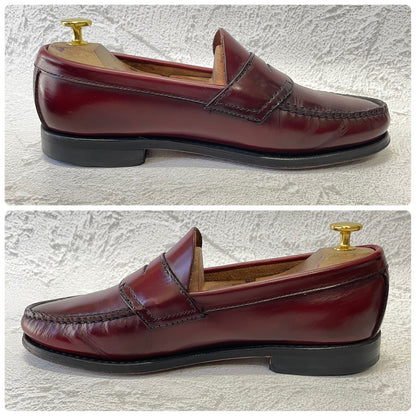 【美品】G.H.BASS ジーエイチバス Logan ローガン ハーフサドル コインローファー 赤茶 バーガンディ 90年代 USA製 US8 / 26.0cm【W3383】