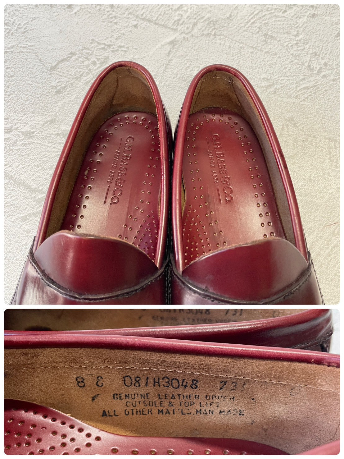 【美品】G.H.BASS ジーエイチバス Logan ローガン ハーフサドル コインローファー 赤茶 バーガンディ 90年代 USA製 US8 / 26.0cm【W3383】