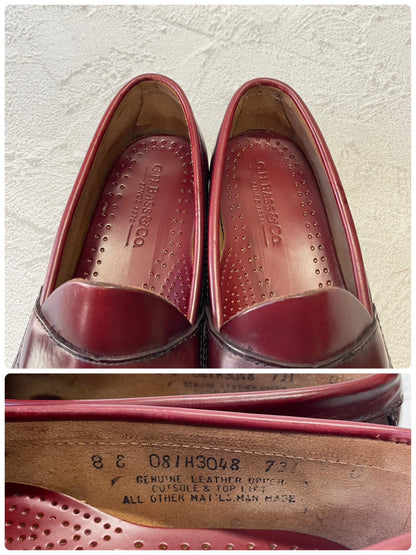 【美品】G.H.BASS ジーエイチバス Logan ローガン ハーフサドル コインローファー 赤茶 バーガンディ 90年代 USA製 US8 / 26.0cm【W3383】