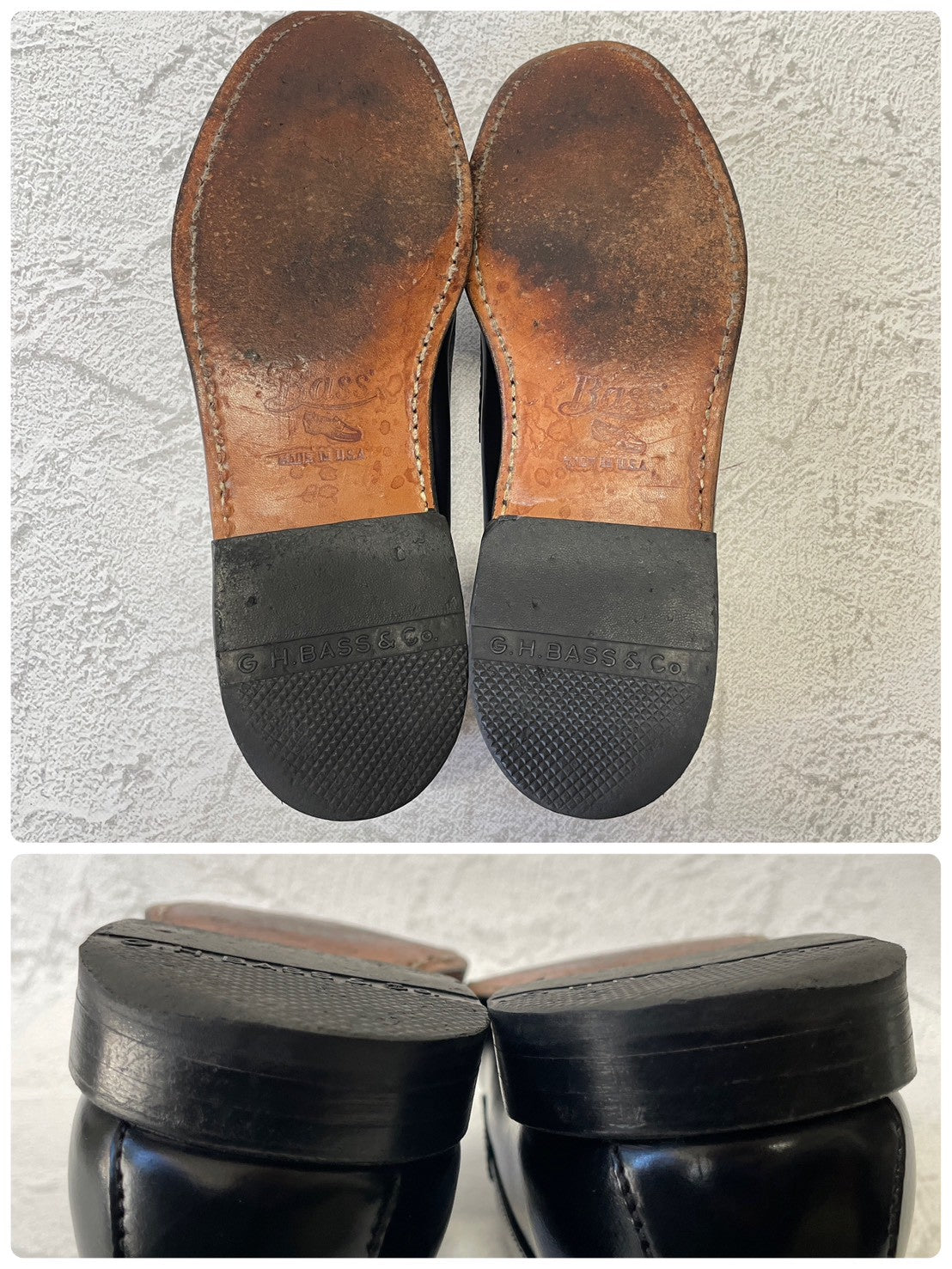 【良品】G.H.BASS ジーエイチバス Logan ローガン コインローファー ハーフサドル 90年代 USA製 黒 ブラック US8 / 26.0cm【W3382】