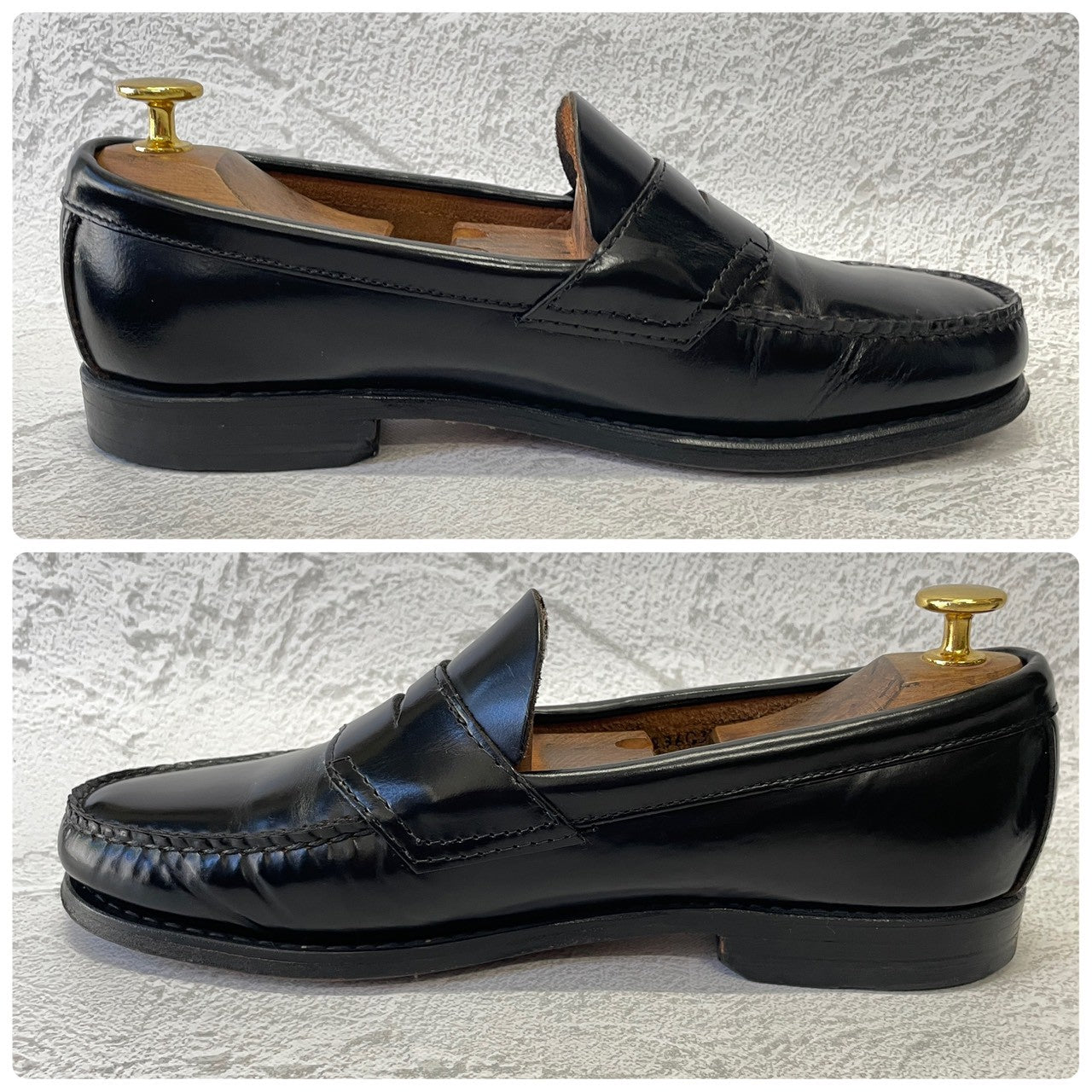 【良品】G.H.BASS ジーエイチバス Logan ローガン コインローファー ハーフサドル 90年代 USA製 黒 ブラック US8 / 26.0cm【W3382】