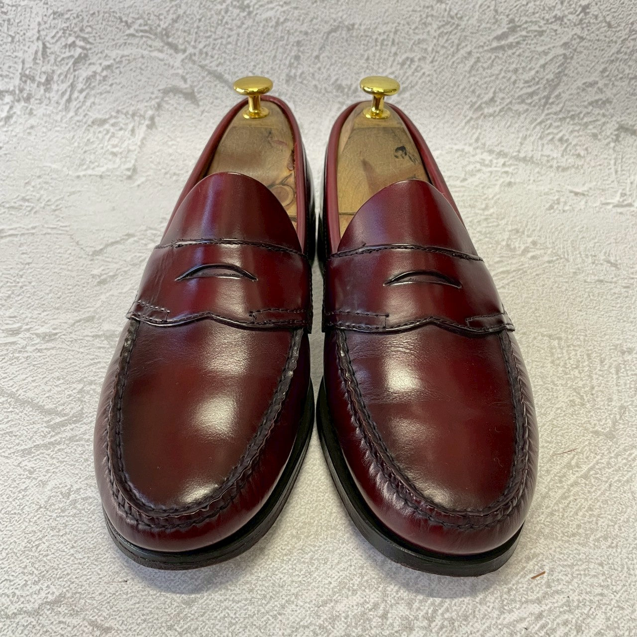 【美品】G.H.BASS ジーエイチバス Logan ローガン ハーフサドル コインローファー 赤茶 バーガンディ 90年代 USA製 US8 / 26.0cm【W3383】