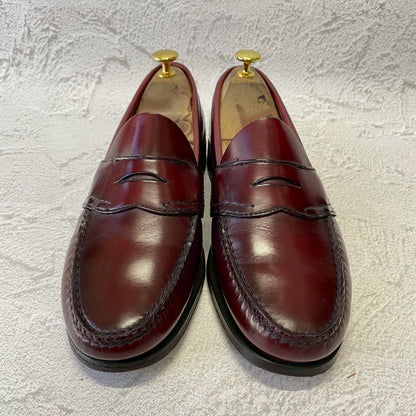【美品】G.H.BASS ジーエイチバス Logan ローガン ハーフサドル コインローファー 赤茶 バーガンディ 90年代 USA製 US8 / 26.0cm【W3383】