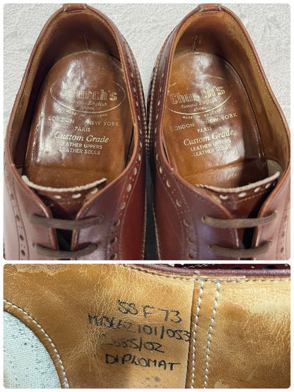 【3都市】Church's チャーチ Diplomat ディプロマット ウィング 内羽根 ブローグ 茶 ブラウン UK5.5 / 24cm【W3389】