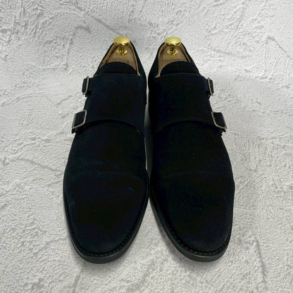 【美品】Berwick バーウィック 1168 Double Monk Strap ダブルモンクストラップ スエード 黒 ブラック UK8 / 27cm【W3390】
