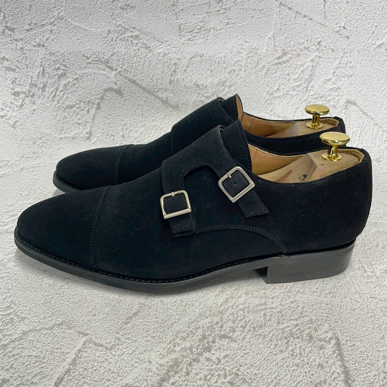 【美品】Berwick バーウィック 1168 Double Monk Strap ダブルモンクストラップ スエード 黒 ブラック UK8 / 27cm【W3390】