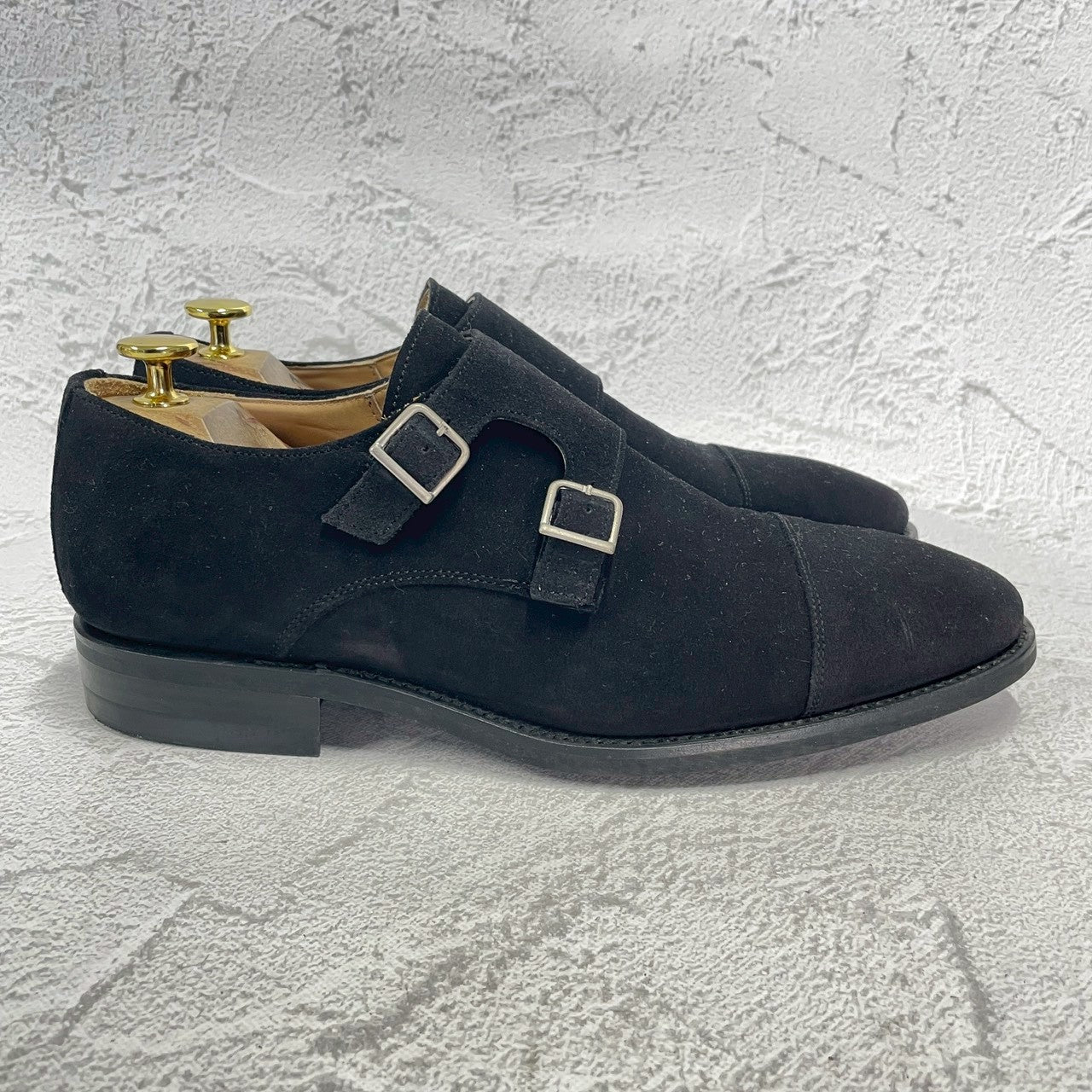 【美品】Berwick バーウィック 1168 Double Monk Strap ダブルモンクストラップ スエード 黒 ブラック UK8 / 27cm【W3390】