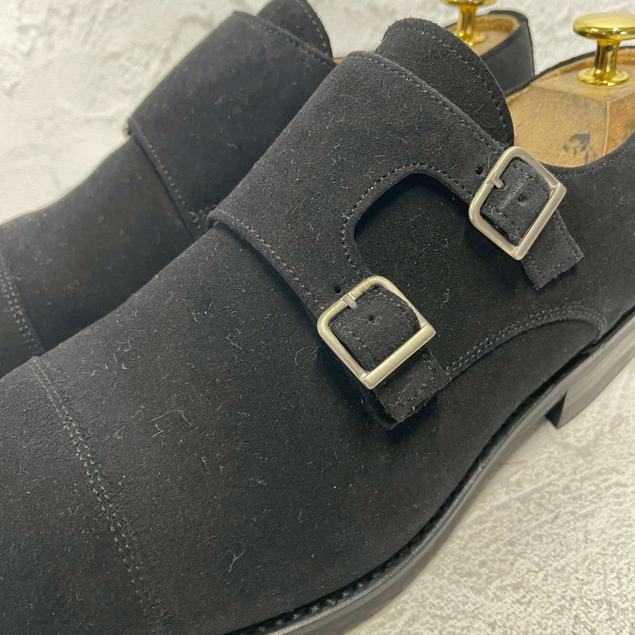 【美品】Berwick バーウィック 1168 Double Monk Strap ダブルモンクストラップ スエード 黒 ブラック UK8 / 27cm【W3390】