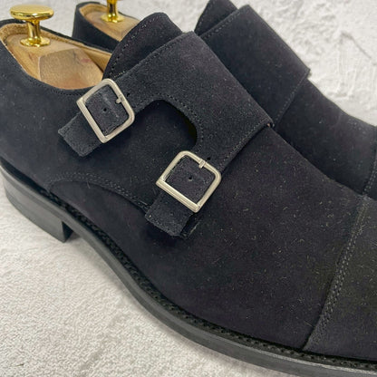 【美品】Berwick バーウィック 1168 Double Monk Strap ダブルモンクストラップ スエード 黒 ブラック UK8 / 27cm【W3390】