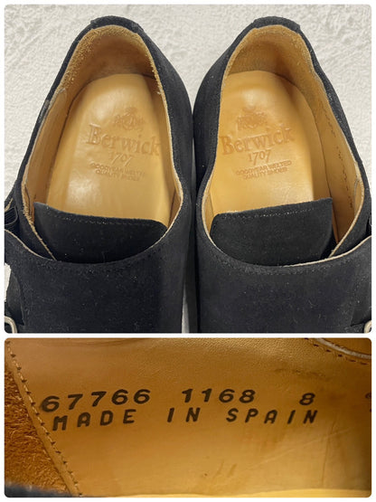 【美品】Berwick バーウィック 1168 Double Monk Strap ダブルモンクストラップ スエード 黒 ブラック UK8 / 27cm【W3390】