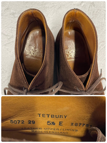 【美品】Crockett&Jones クロケットアンドジョーンズ Tetbury テットベリー チャッカブーツ スエード 茶 ブラウン UK5.5 / 24.0cm【W3392】