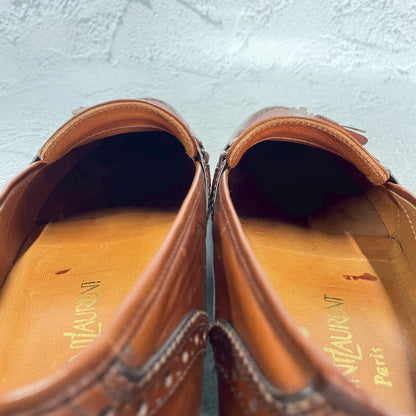 Yves Saint Laurent イヴ・サンローラン タッセルローファー サドル ブローグ 茶 ブラウン 25cm EEE【W3396】